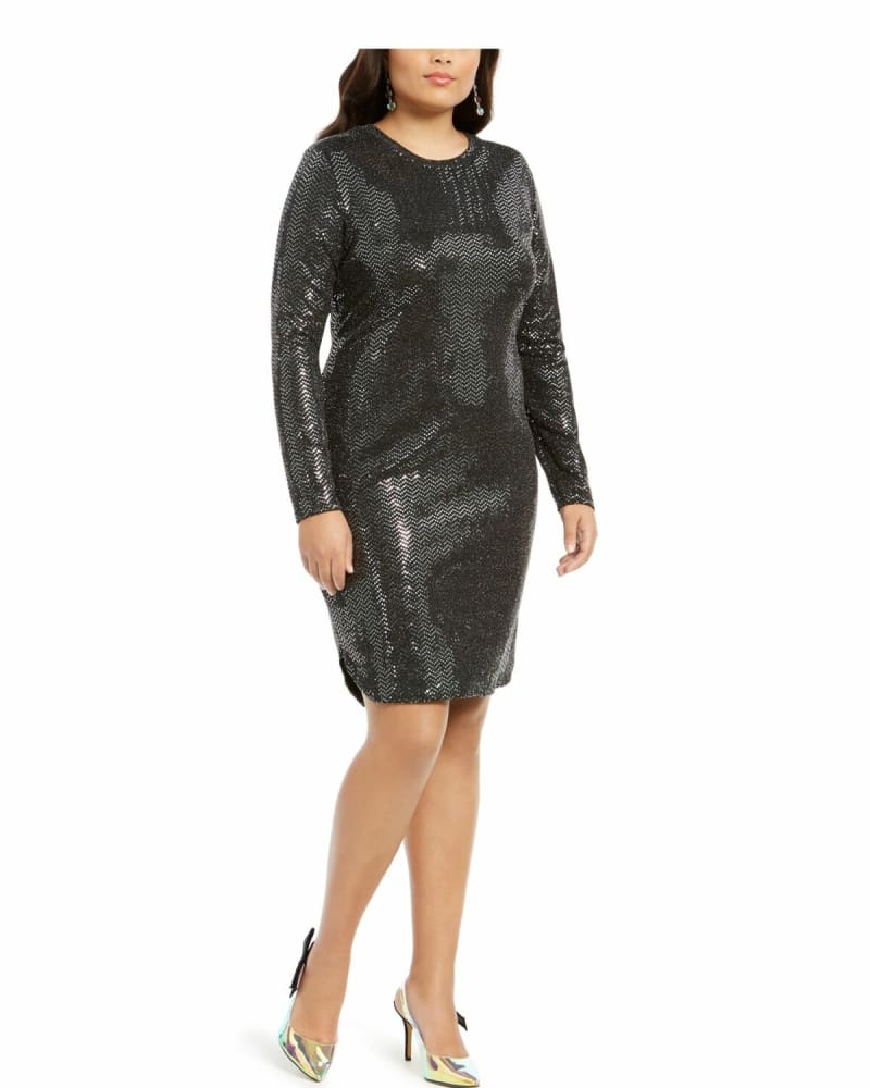 Front of a model wearing a size 18 B Darlin Women's Trendy Plus Size Sequined Bodycon Dress Gray Size 18 in Gray by B Darlin. | dia_product_style_image_id:313271